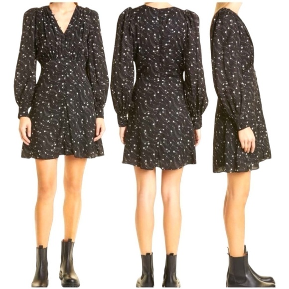 TED Baker Gemmi Long Puff Sleeve V Neck Ruffle Hem Pockets Shift Mini Dress NEW - Picture 4 of 14